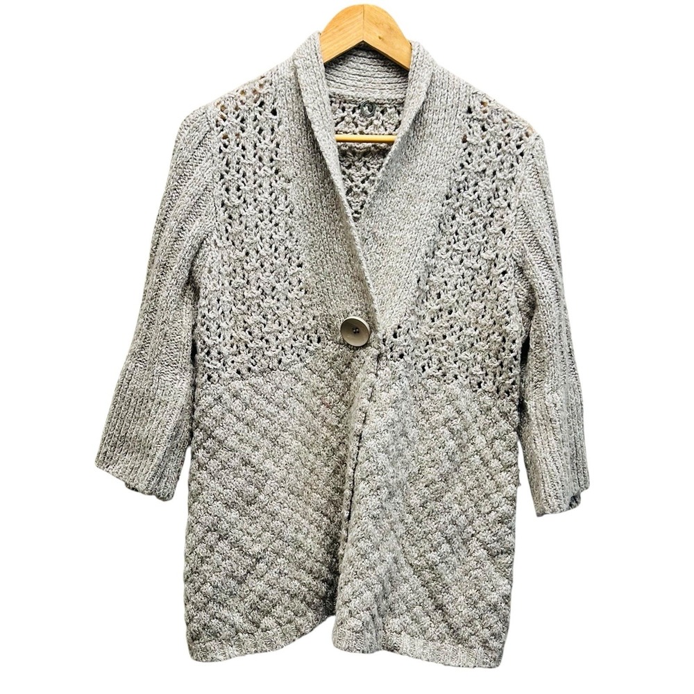 One Girl‎ Who Wool Blend Brown Cardigan Sweater M Button Front Cozy Boho Cottage